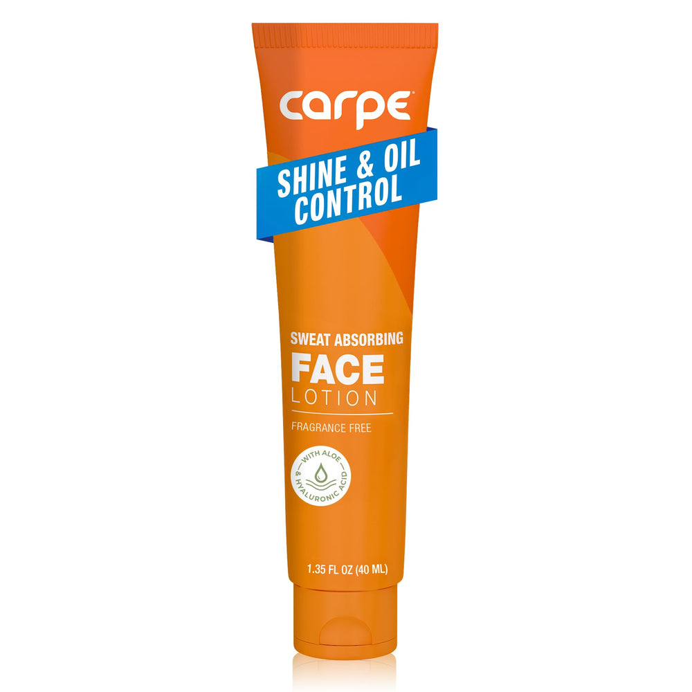 Carpe Sweat Absorbing Face Lotion bottle with matte finish for shine control.