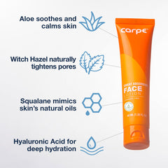Close-up of Carpe Sweat Absorbing Face Lotion on skin with hydration and oil absorption.