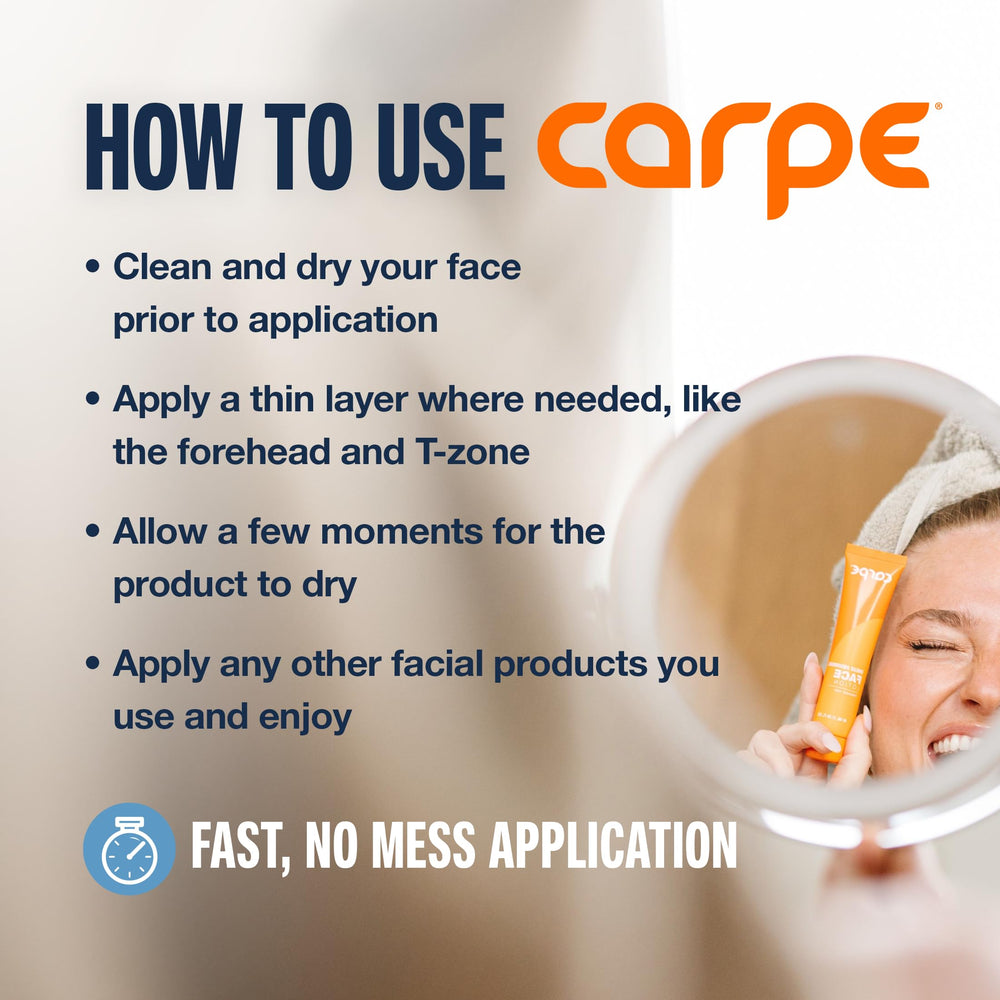 Fragrance-free Carpe Sweat Absorbing Face Lotion packaging highlights fragrance-free formula.