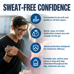 Carpe Sweat Absorbing Hand Lotion bottle in use shows non-greasy absorption.
