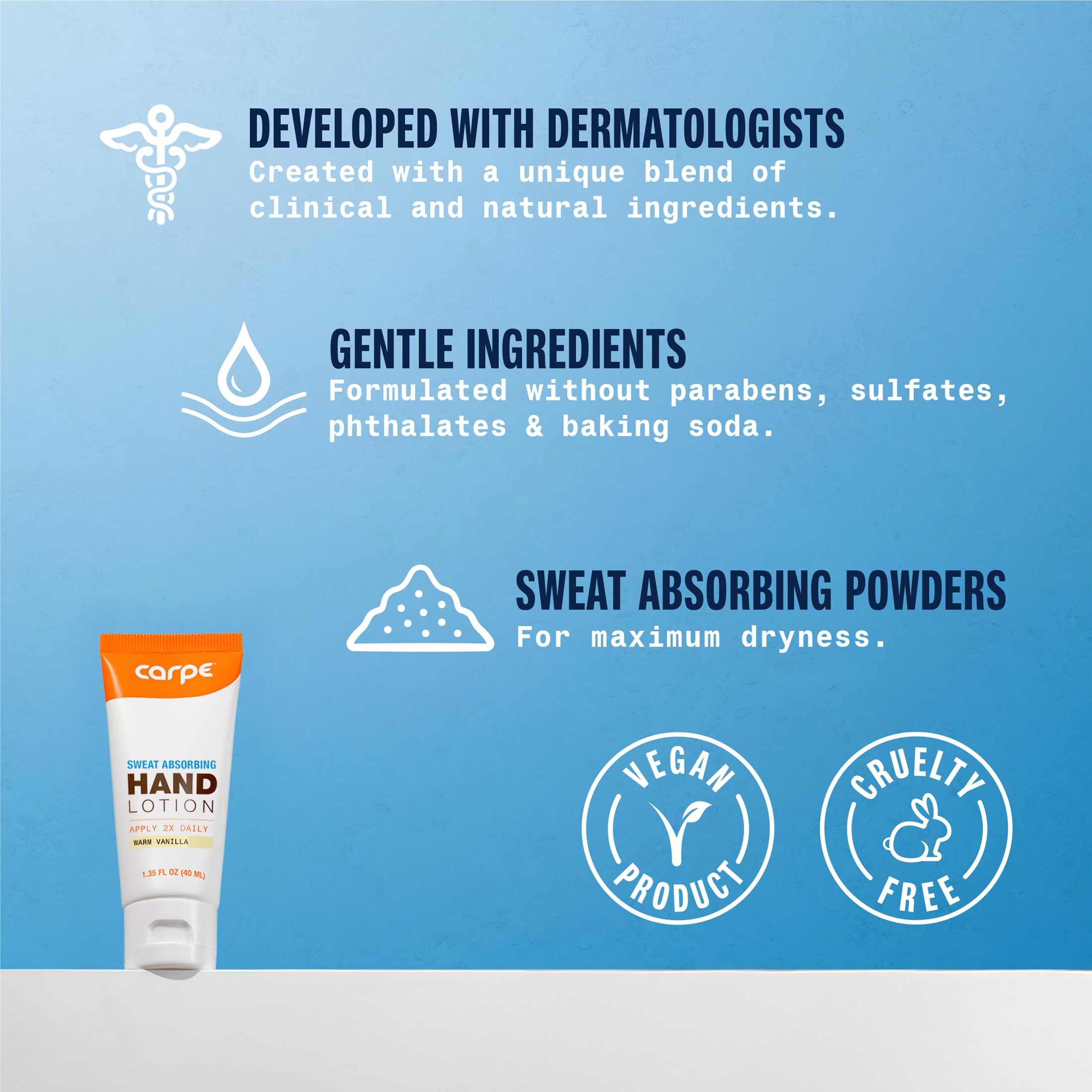 Carpe Sweat Absorbing Hand Lotion texture swirl demonstrates quick-drying formula.