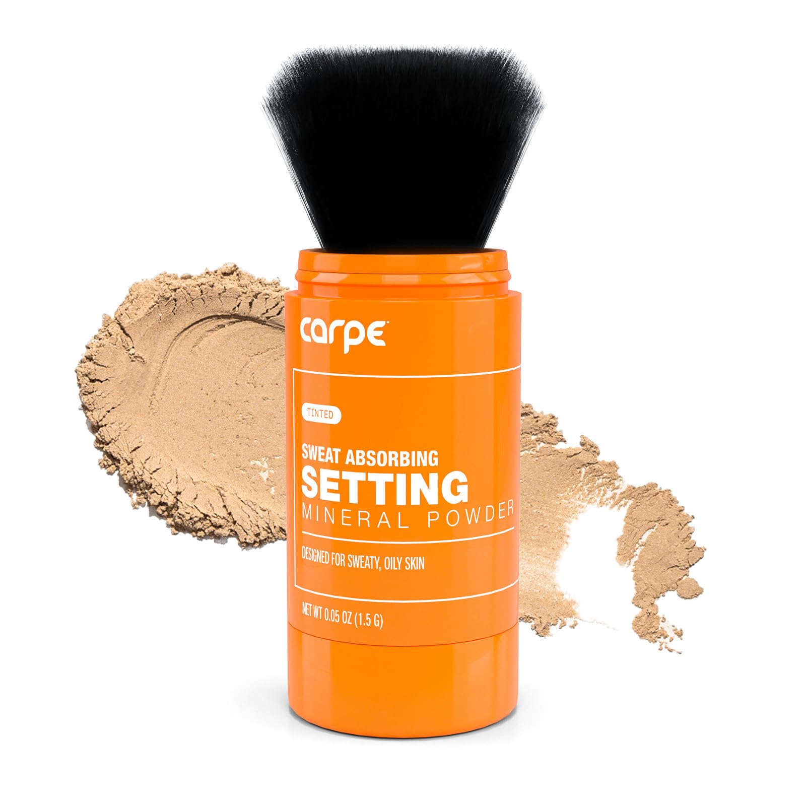 Carpe sweat-absorbing mineral powder jar provides oil control for a matte look.