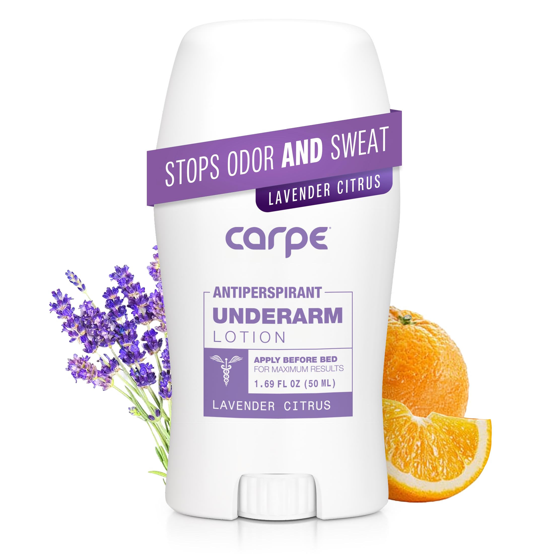 Carpe underarm antiperspirant lotion bottle shows quick-drying, non-greasy finish for daily wear