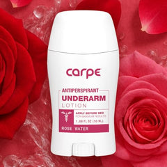 Carpe rose water packaging highlights safe dermatologist-developed formula