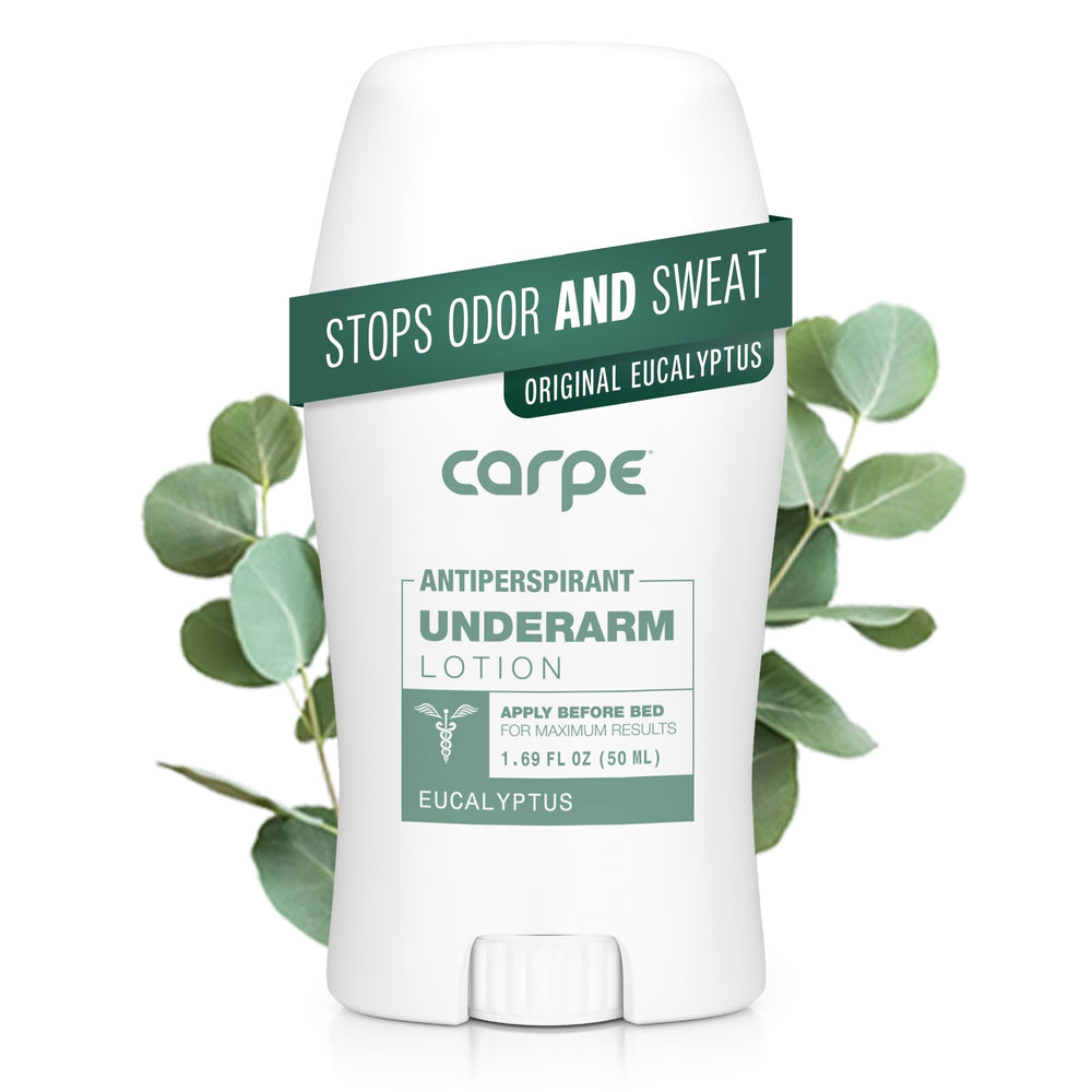 Carpe underarm lotion bottle highlights clinical-strength protection.