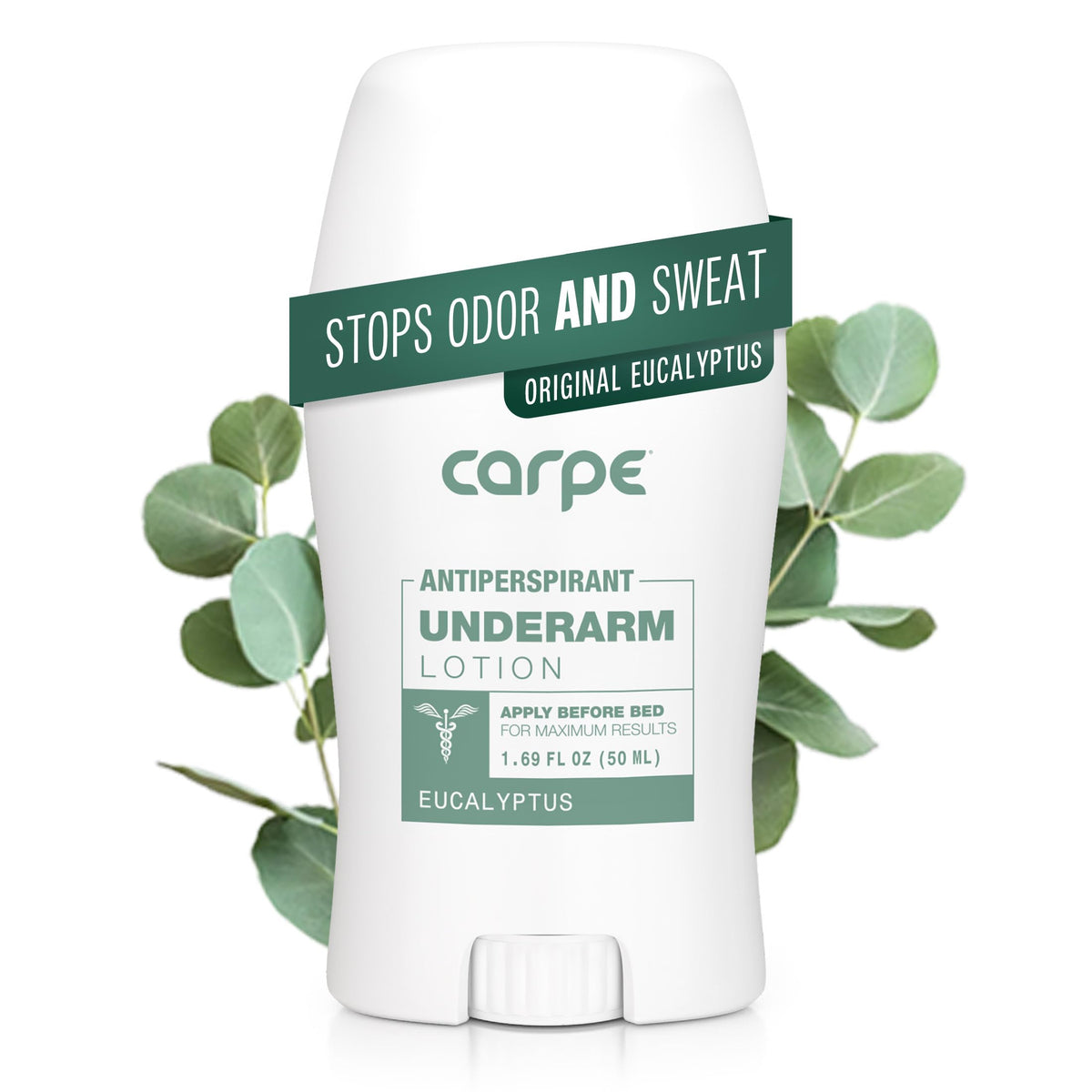 Carpe underarm lotion bottle highlights clinical-strength protection.