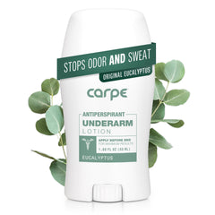 Carpe underarm lotion bottle highlights clinical-strength protection.