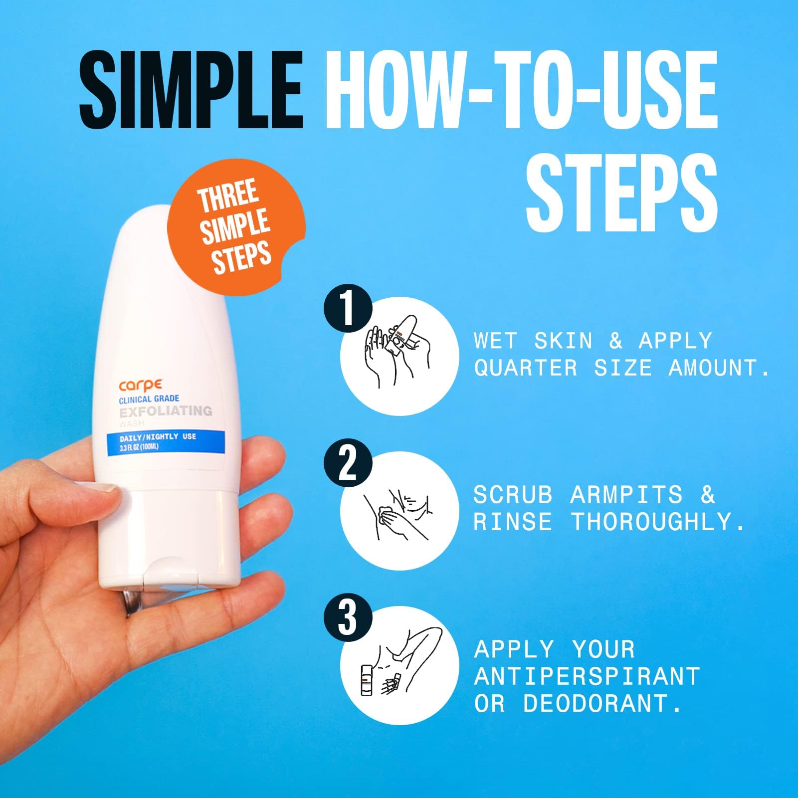 Carpe underarm scrub odor protection ingredients highlighting coconut exfoliant