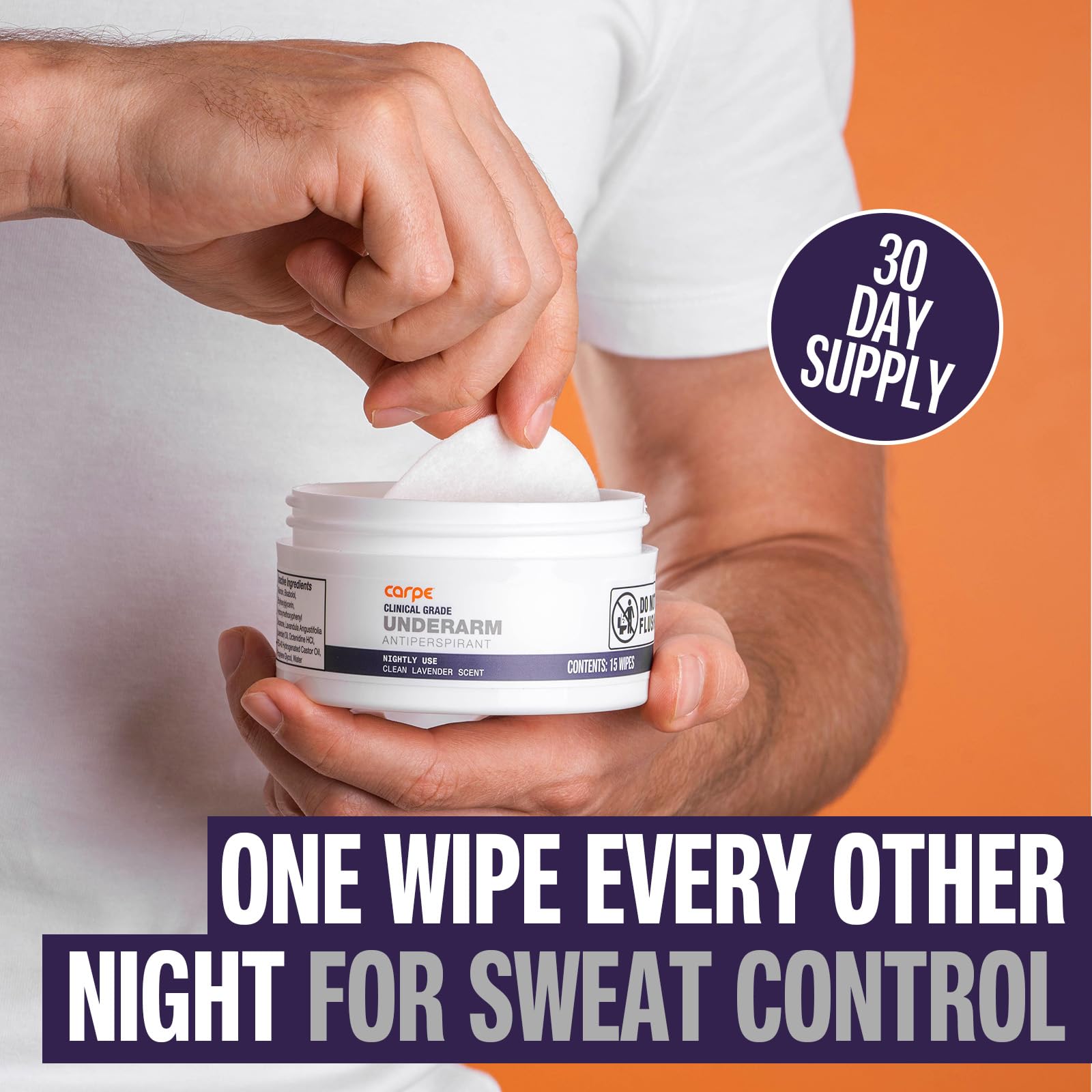 Carpe packaging closeup highlighting clinical-grade sweat and odor control claims