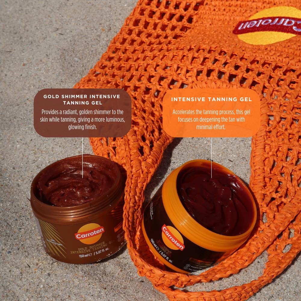Carroten Gold Shimmer Tanning Gel carrot oil supports natural tanning cues