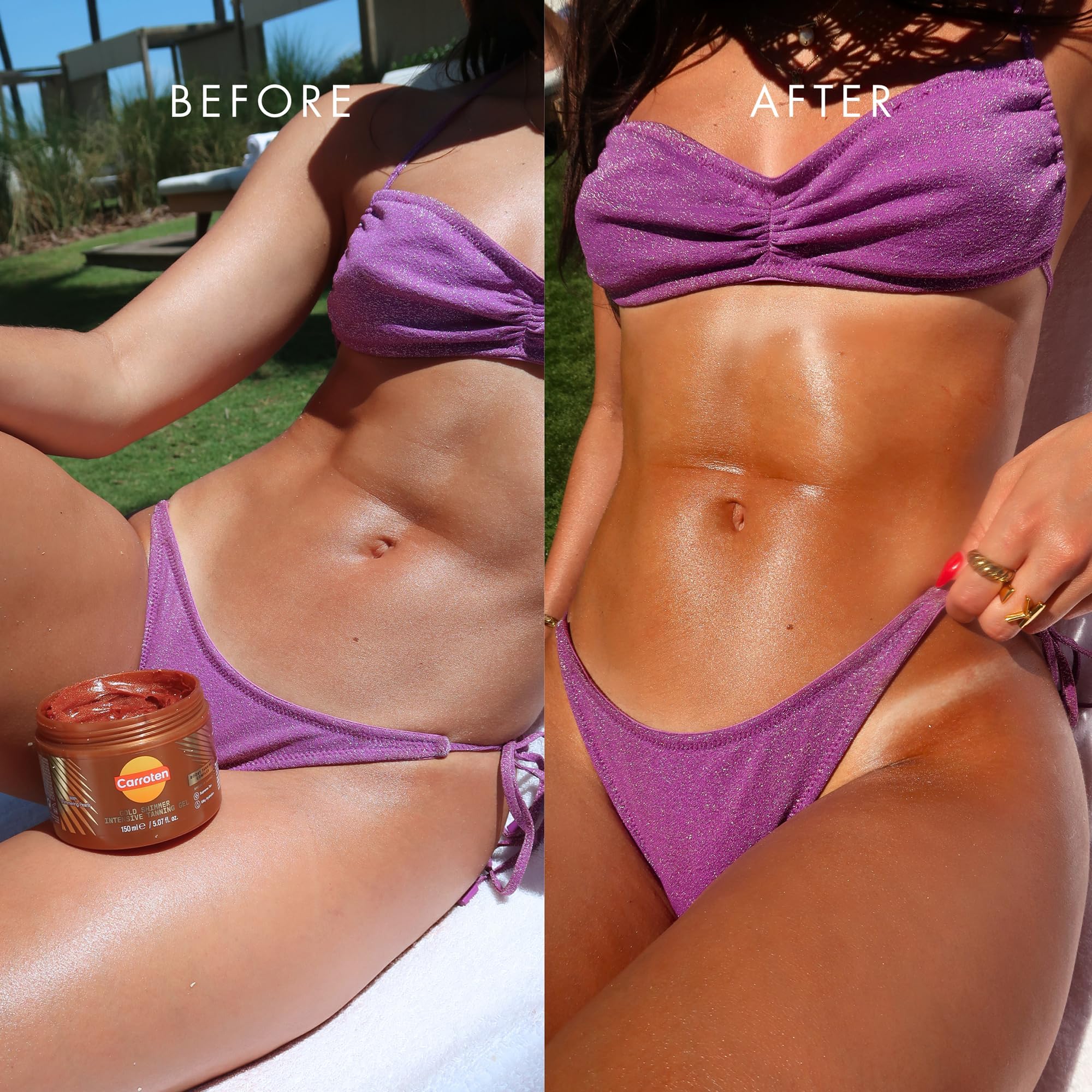 Carroten Gold Shimmer Tanning Gel texture spread evenly for streak-free tan
