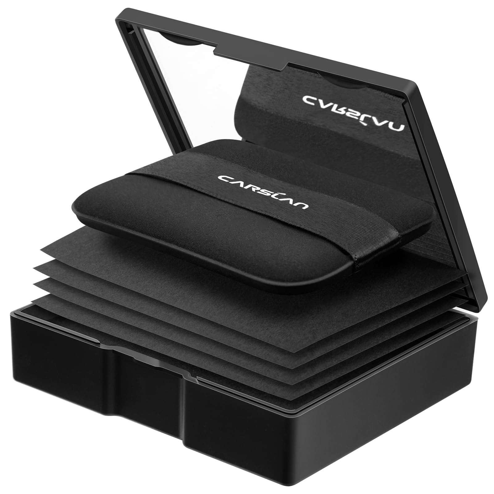 CARSLAN blotting papers compact with mirror for on-the-go shine control.