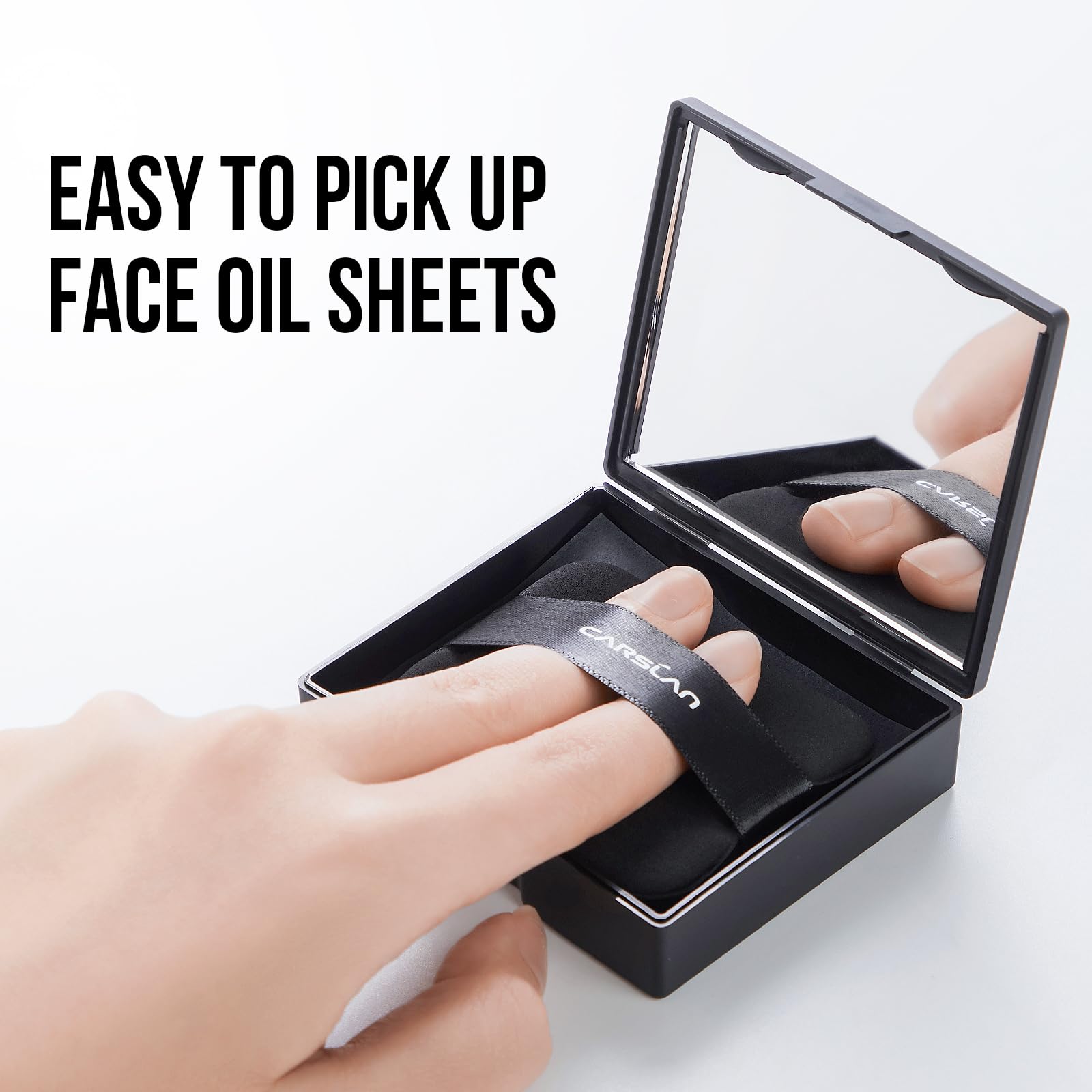 CARSLAN compact blotting papers with mirror and puff for portable use