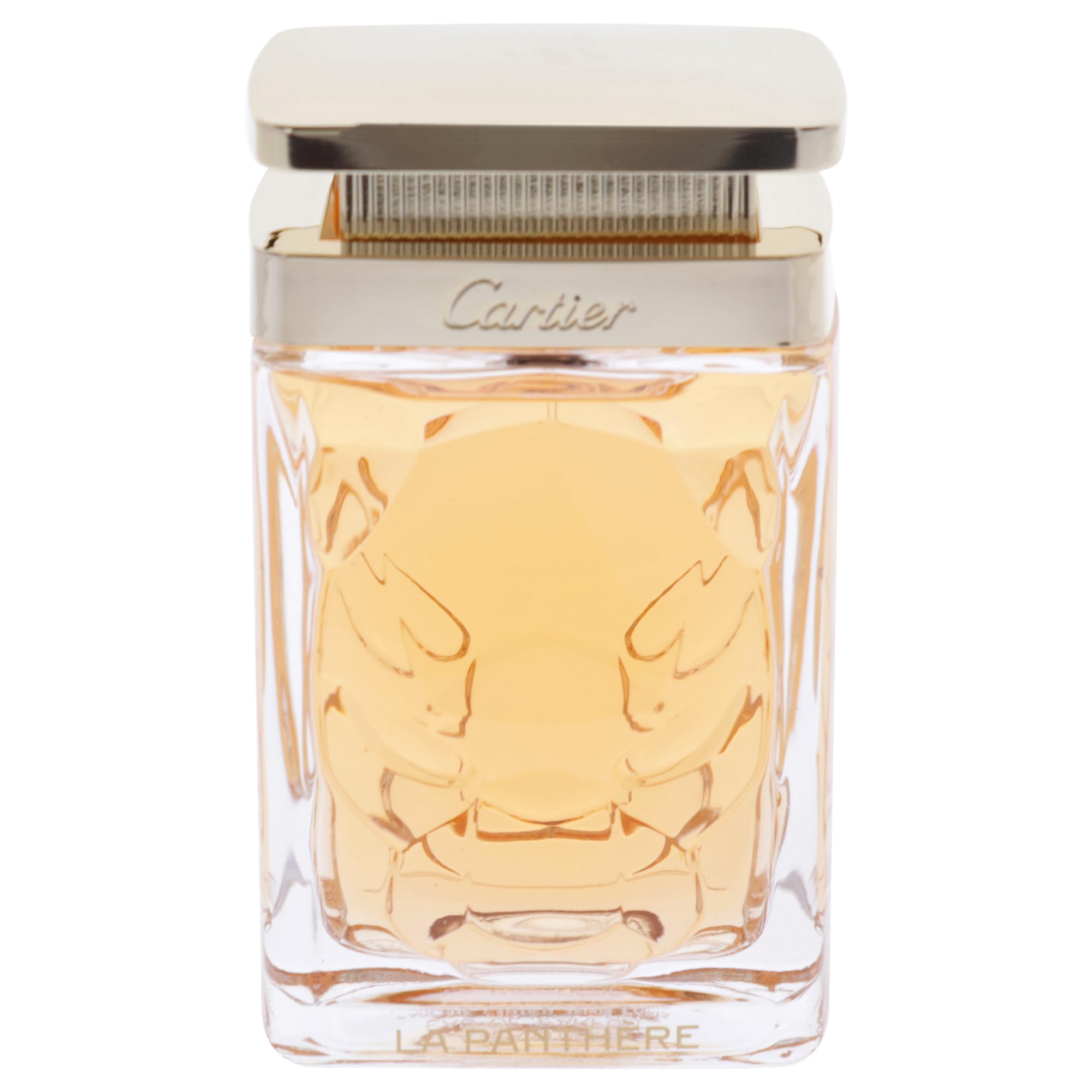 Cartier La Panthere perfume glass reveals the 3.3 oz EDP and lasting presence.