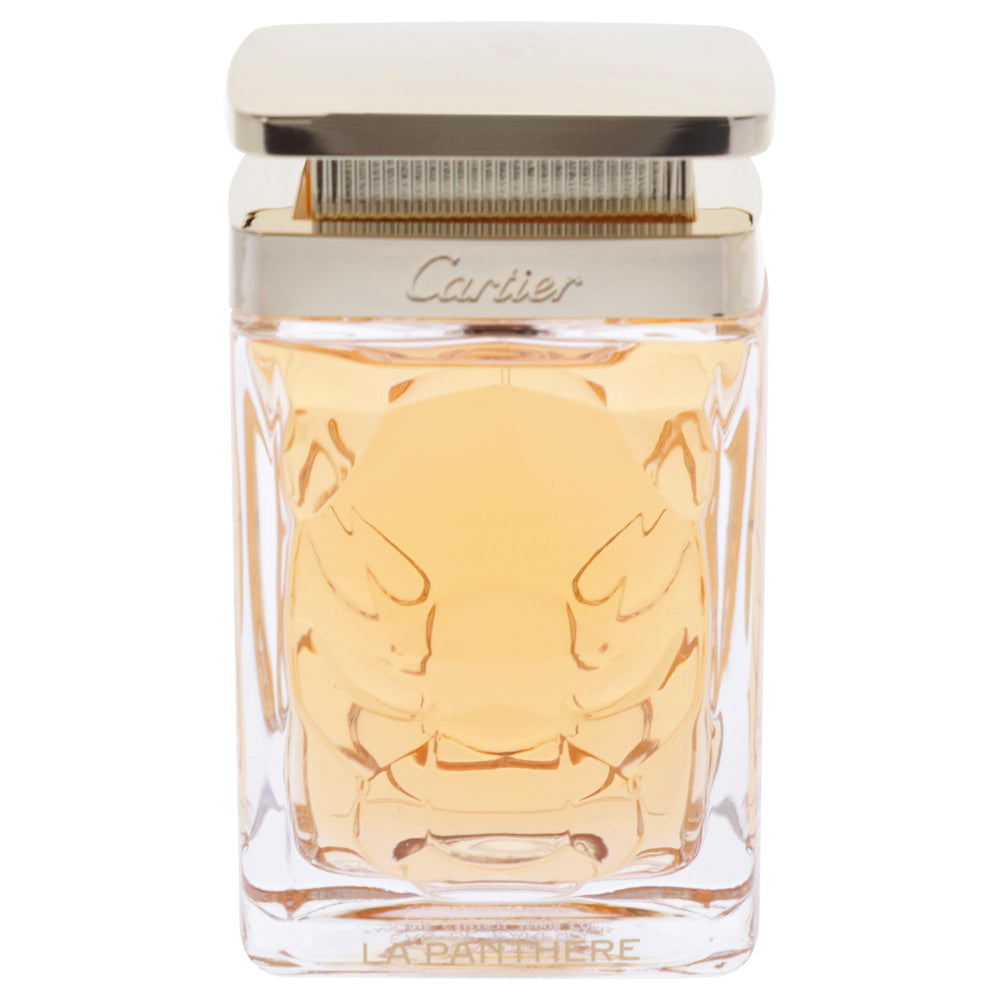 Cartier La Panthere perfume glass reveals the 3.3 oz EDP and lasting presence.