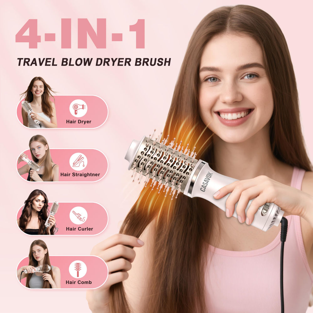 Casavok mini 2-in-1 oval hair brush shows compact size for quick travel touch-ups.