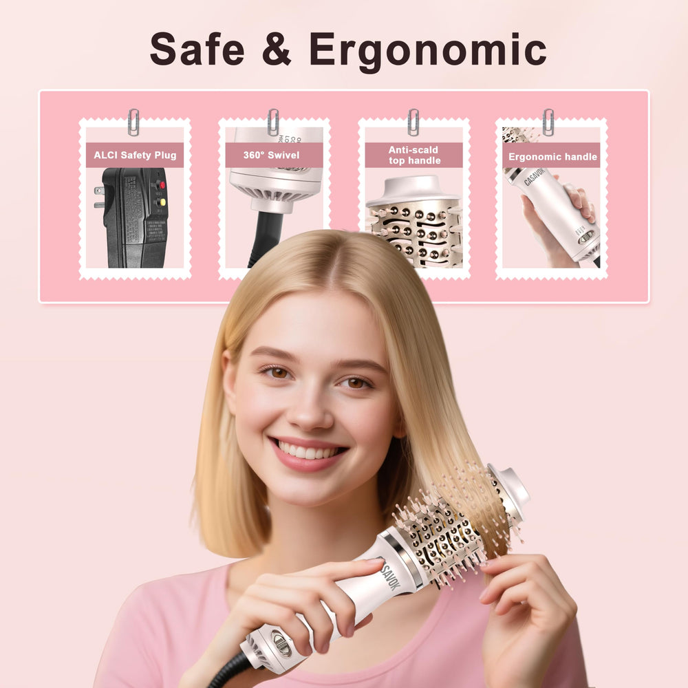 Casavok negative-ion-technology surface image suggesting shine and moisture retention during styling.