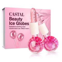 Castal Blue Ice Globes face overview in pink, ready for a refreshing at-home facial experience.