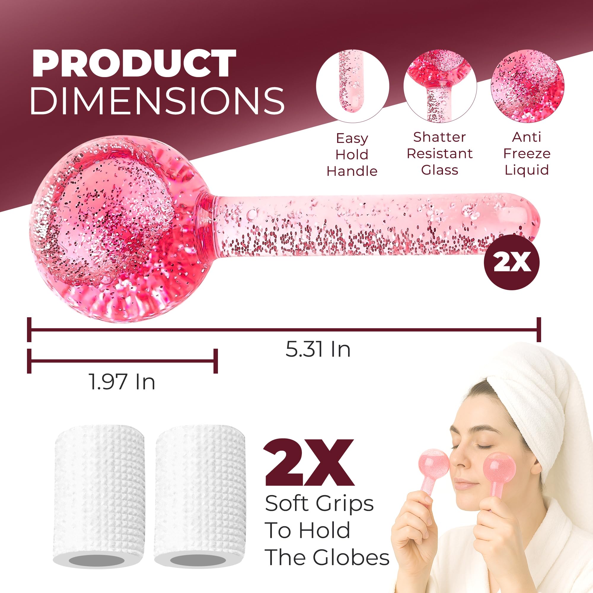 Castal Blue Ice Globes in freezer show how cooling boosts circulation for bouncy skin.