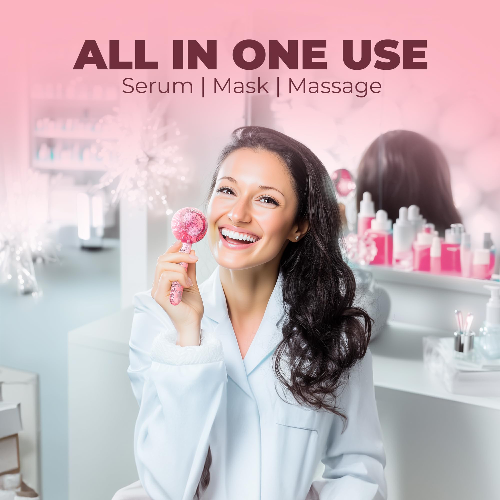 Castal Blue Ice Globes silicone-grip design aids wrist comfort during facial cooling sessions.