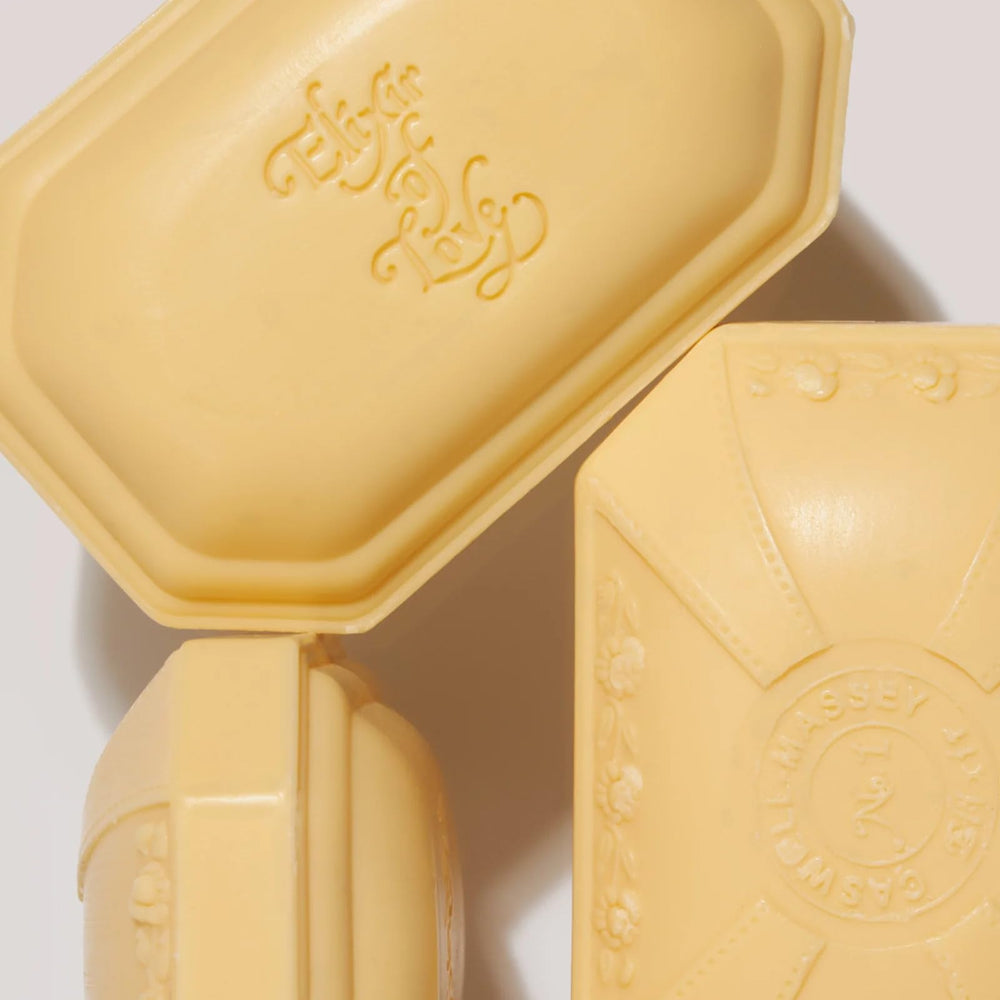 Caswell-Massey Elixir of Love bar lather creating rich foam on skin