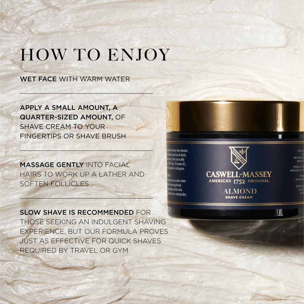 Caswell-Massey Heritage Almond Shave Cream with brush application for precise shaving