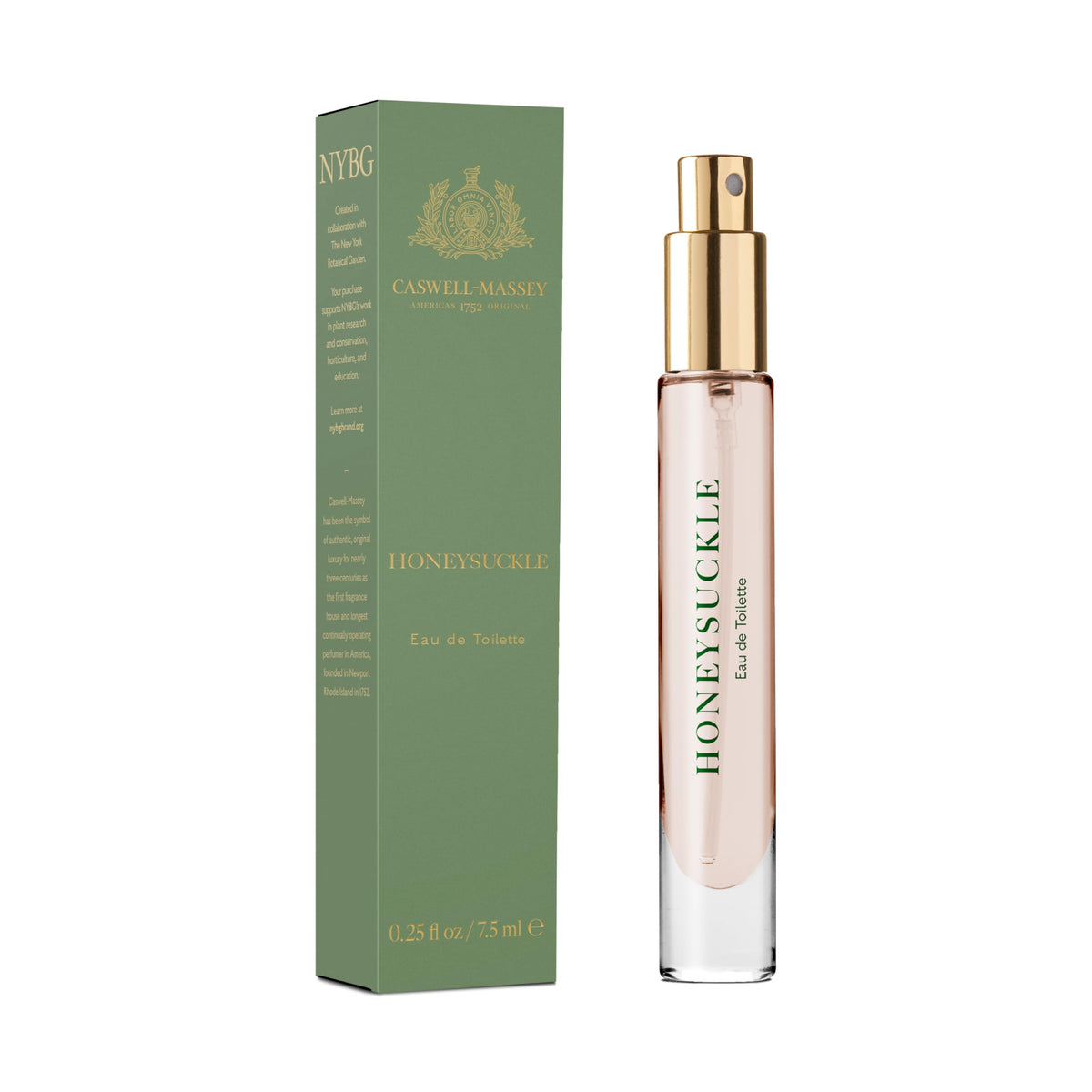 Caswell-Massey Honeysuckle EDT bottle highlighting honeysuckle and mandarin brightness for daytime wear