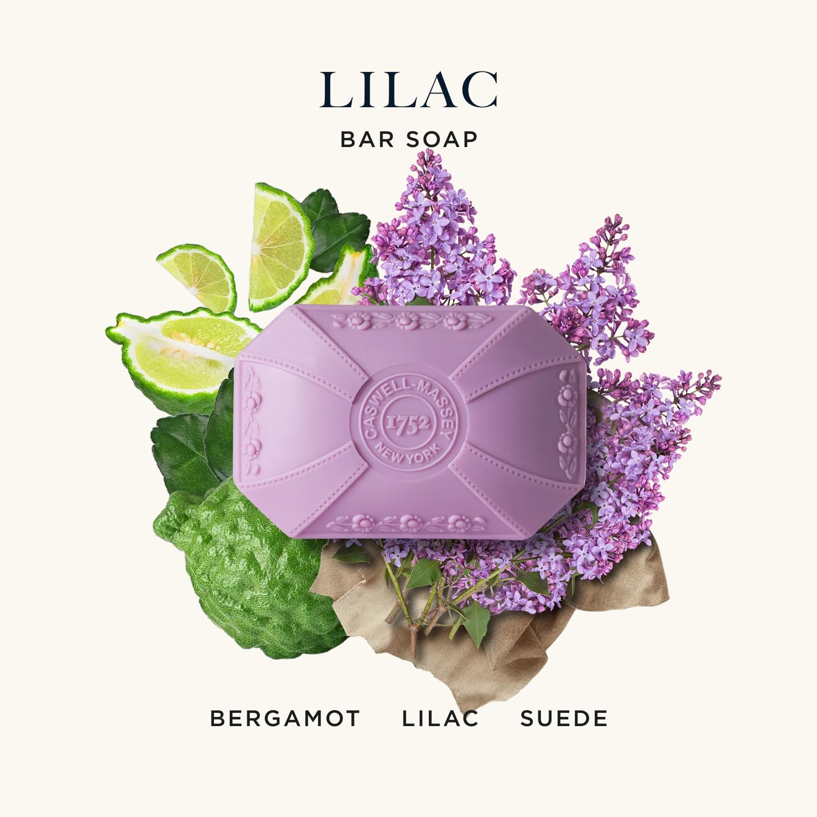 Caswell-Massey Lilac bar soap lather close-up highlights moisturizing foam