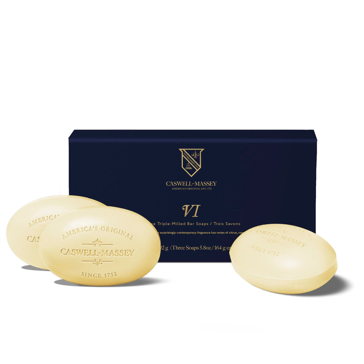Caswell-Massey Number Six soap-set packaging highlights gift-ready presentation.