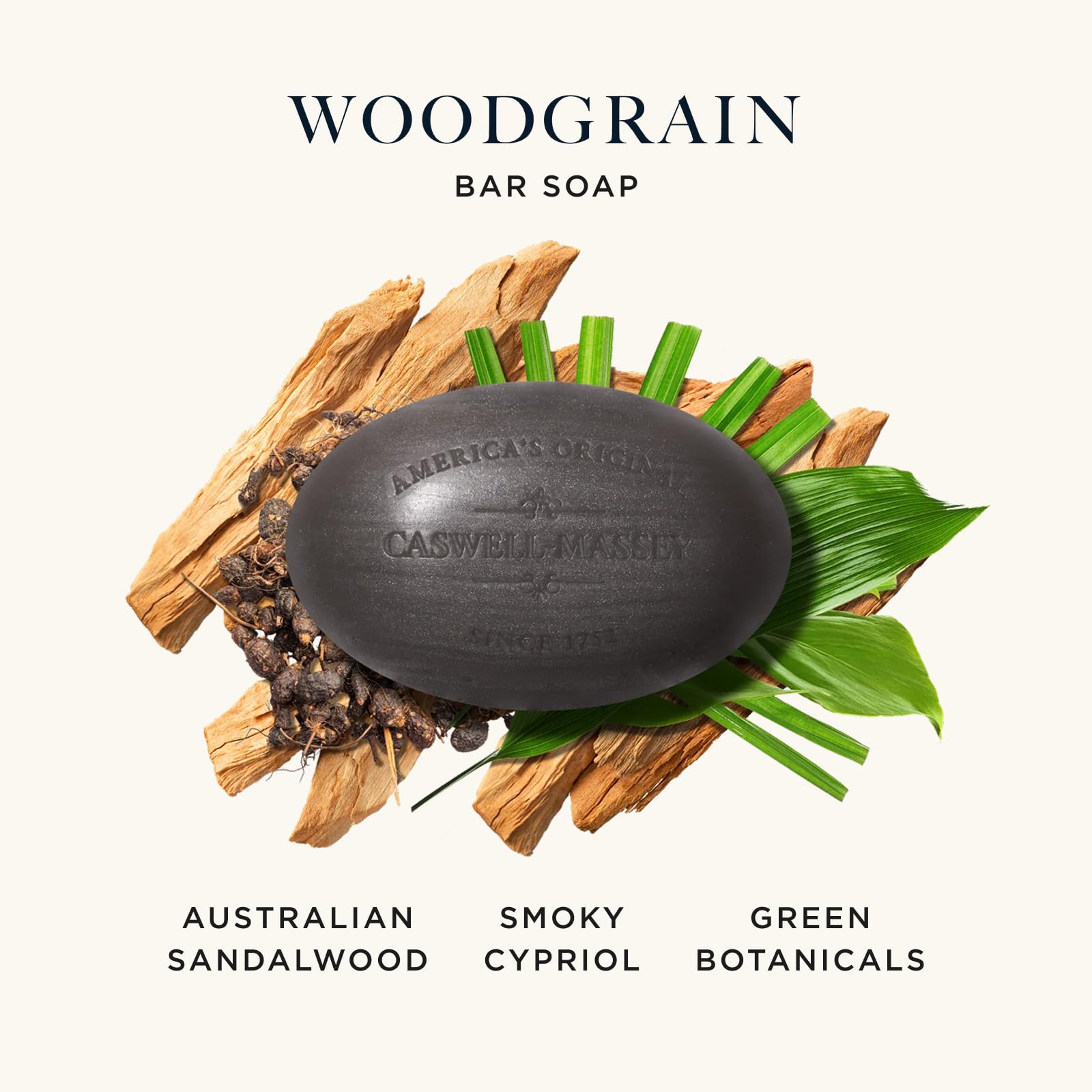 Caswell-Massey plant-based cruelty-free label on soap bar.