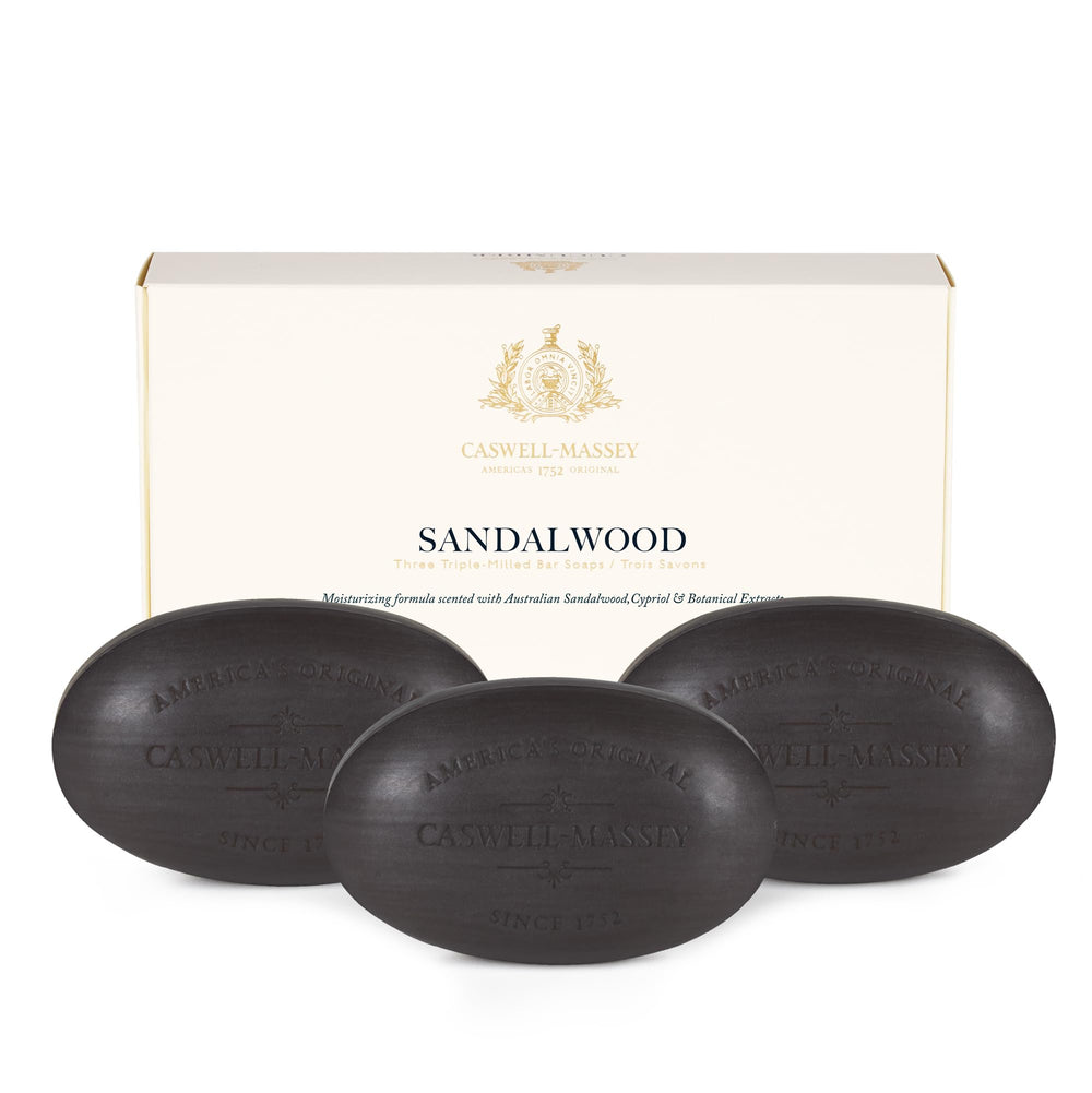 Caswell-Massey sandalwood gift set packaging, ready for gifting.