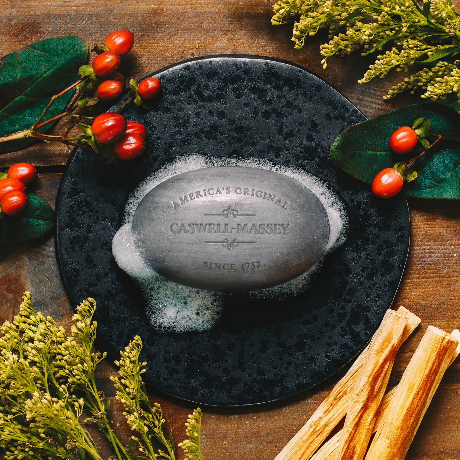 Caswell-Massey Sandalwood soap—gift packaging with elegant branding for celebrations.