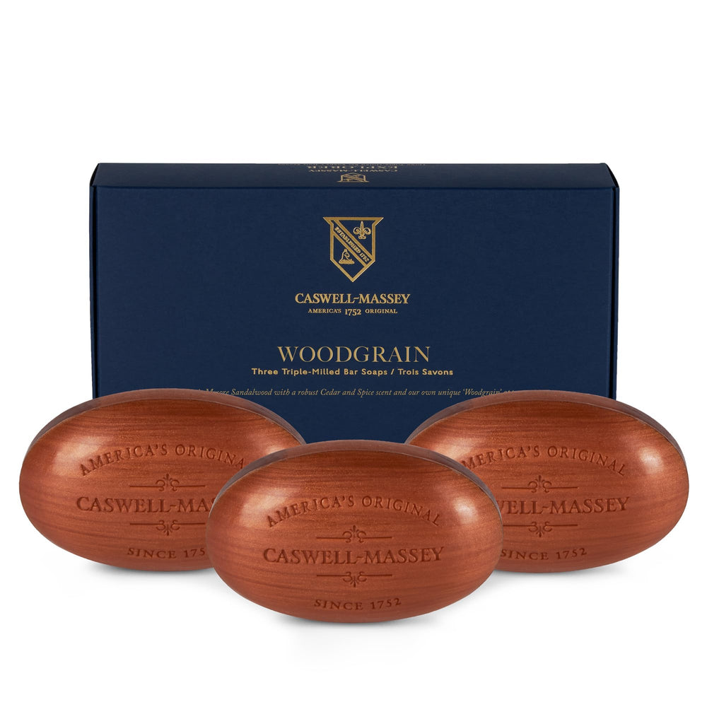 Caswell-Massey triple milled heritage woodgrain sandalwood soap bar with lasting lather