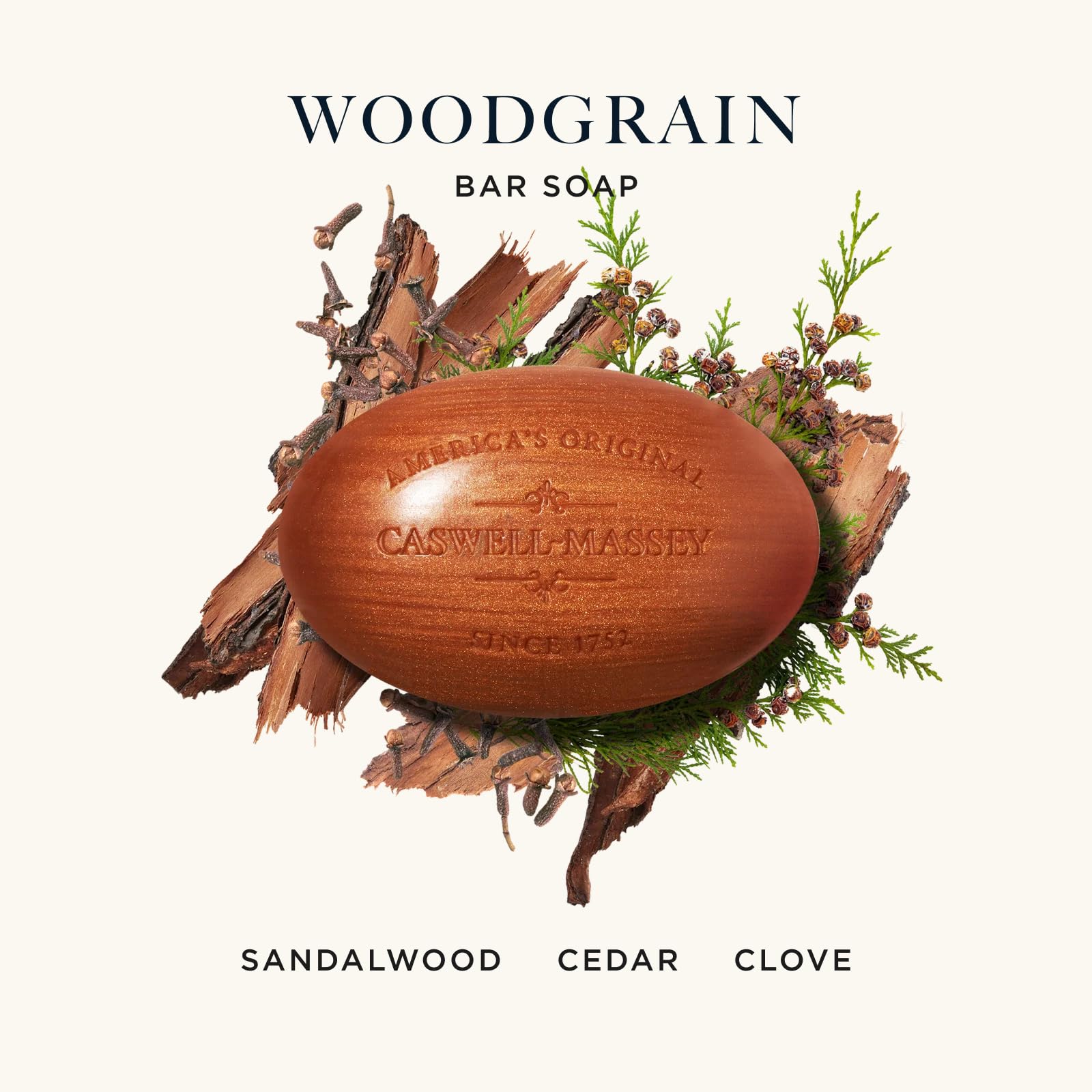 Caswell-Massey Woodgrain Sandalwood closeup shows warm fragrance notes