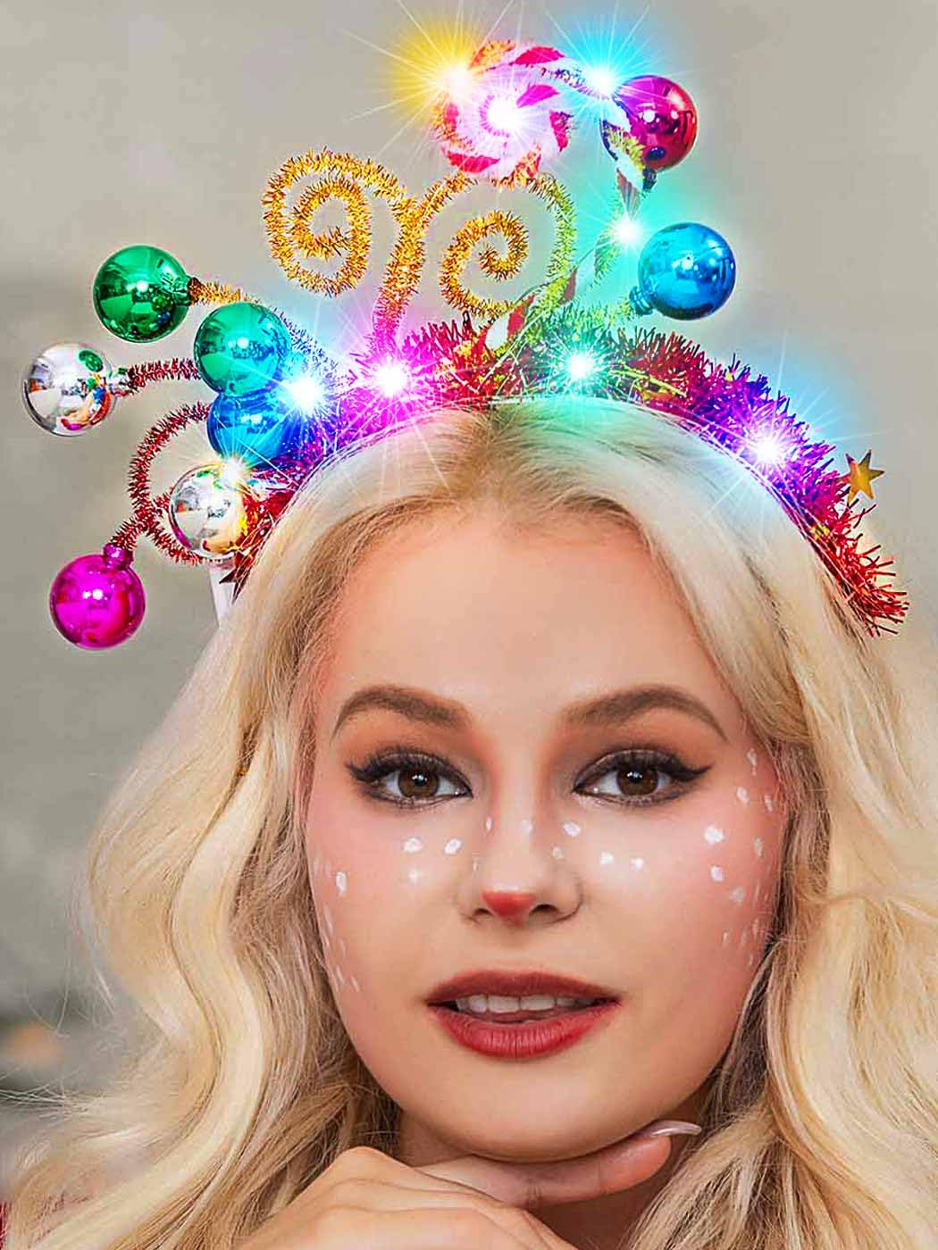 Catery light up Christmas headband with sparkling tinsel for festive style