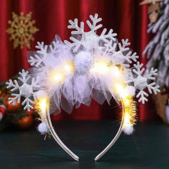Catery light-up snowflake headband white glows for festive photos and parties.