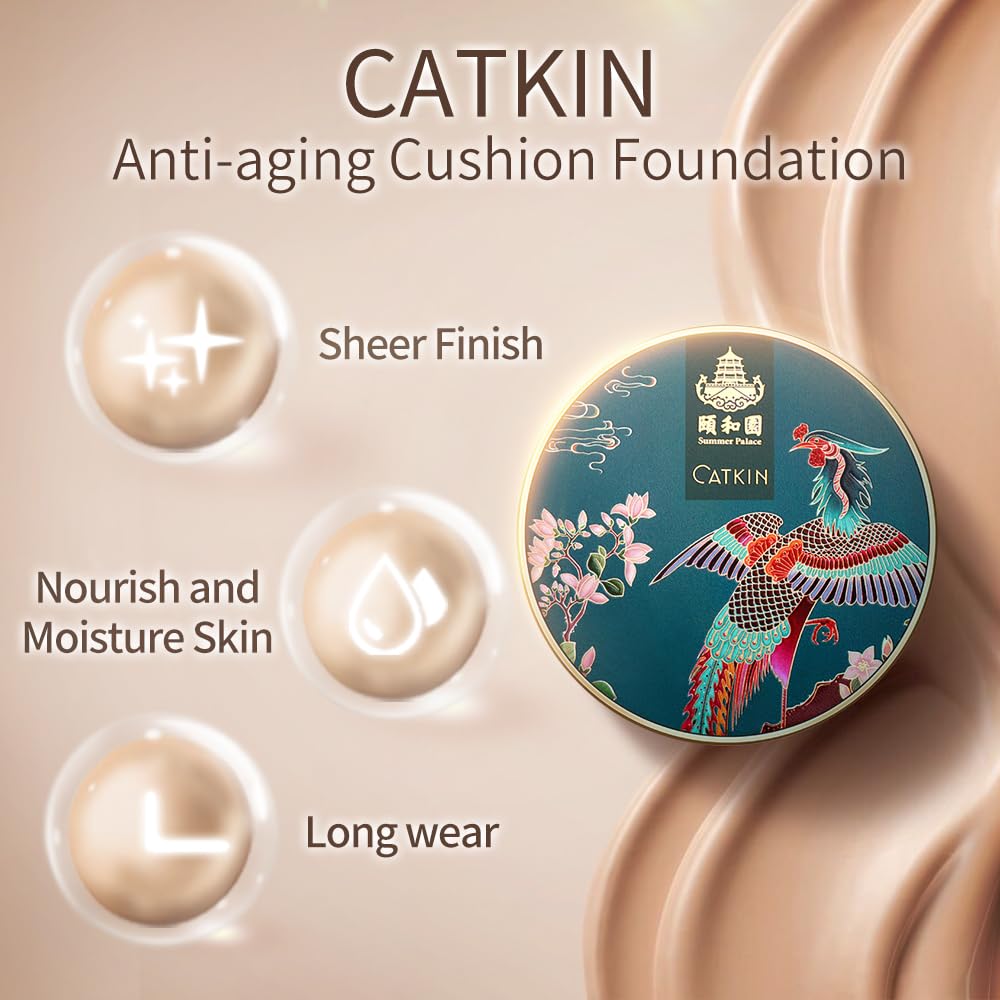 Catkin Phoenix Cushion puff-application shows soft, even makeup application on the go.