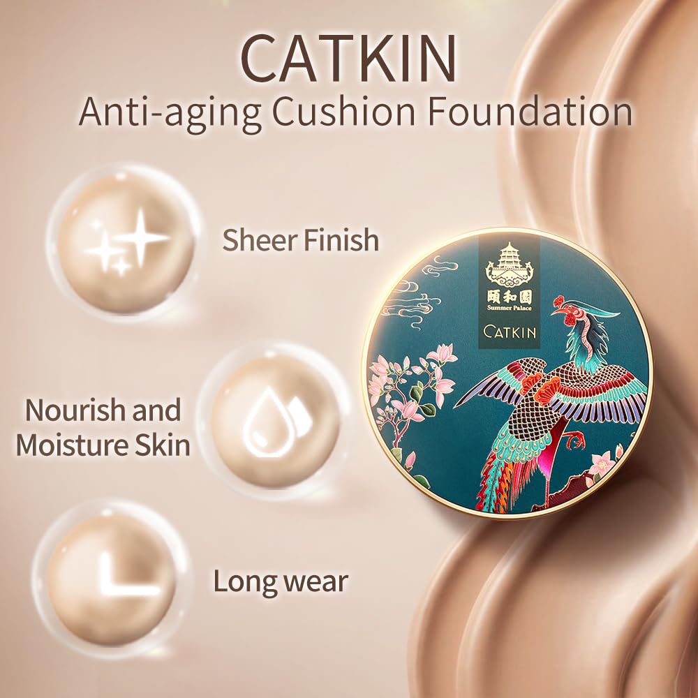 Catkin Phoenix Cushion swatch on skin shows natural satin finish