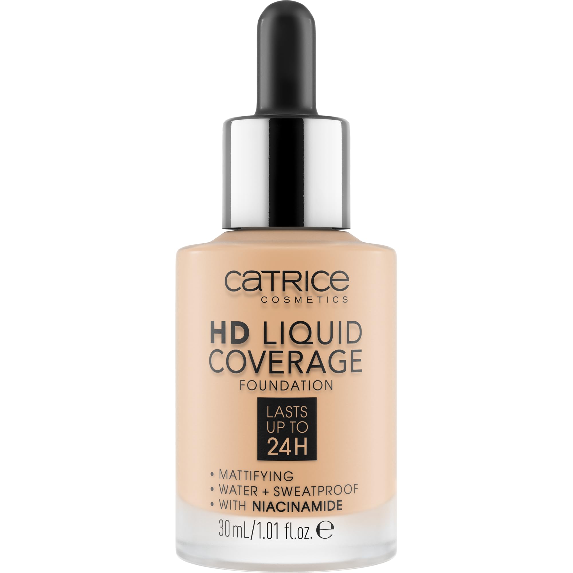 Catrice HD Liquid Coverage 008 dropper applying for buildable coverage.