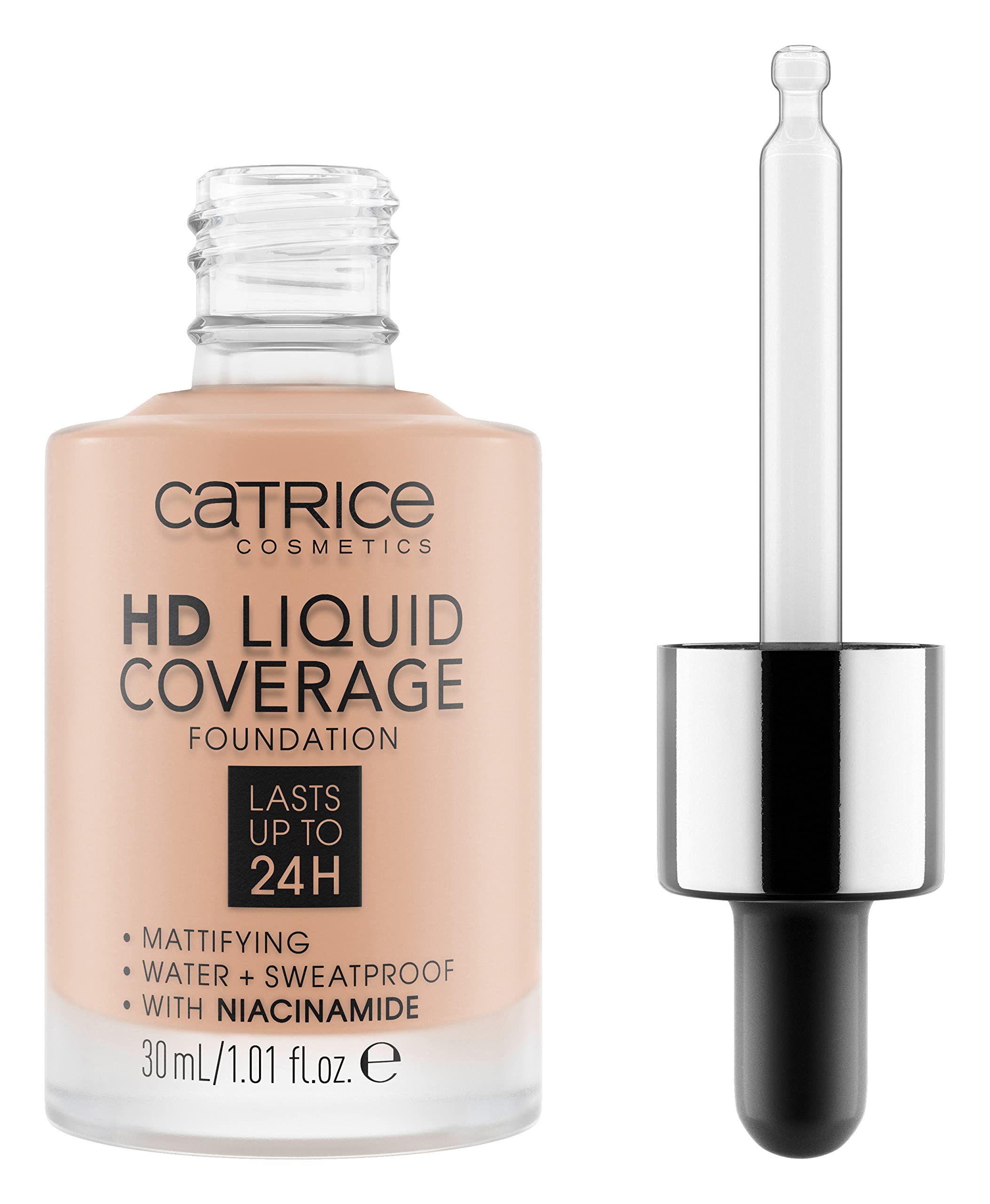 Catrice HD Liquid Coverage bottle dropper for precise application and matte look