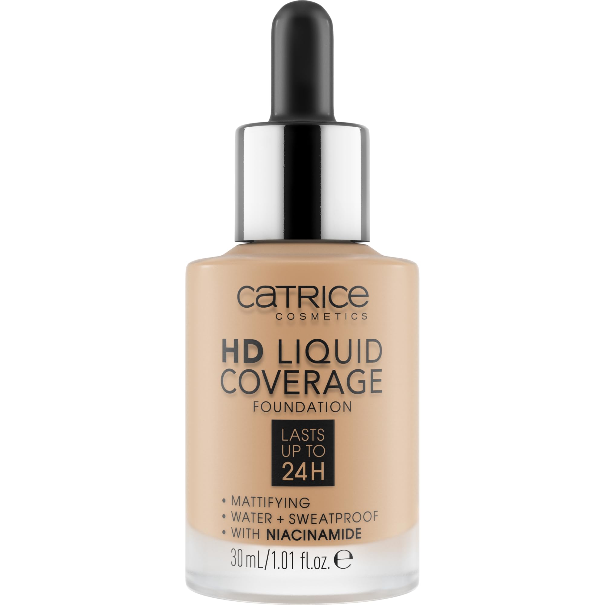 Catrice HD Liquid Coverage dripper application demonstrating buildable coverage.