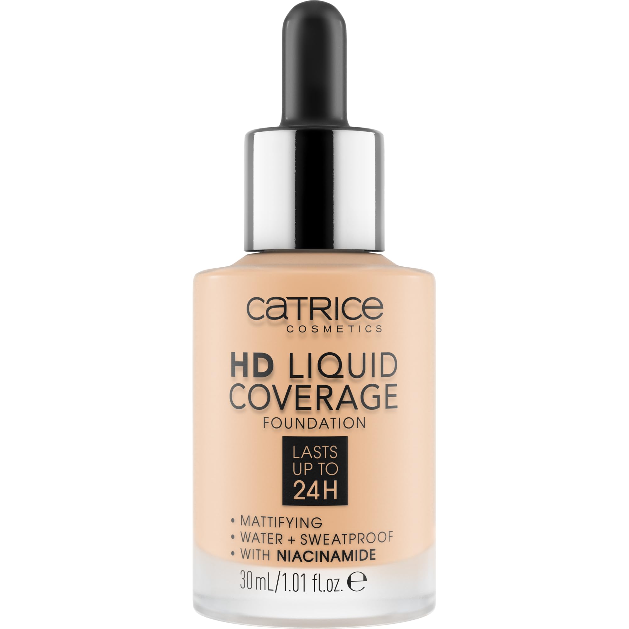 Catrice HD Liquid Coverage dropper demonstrates buildable coverage for soft to full looks