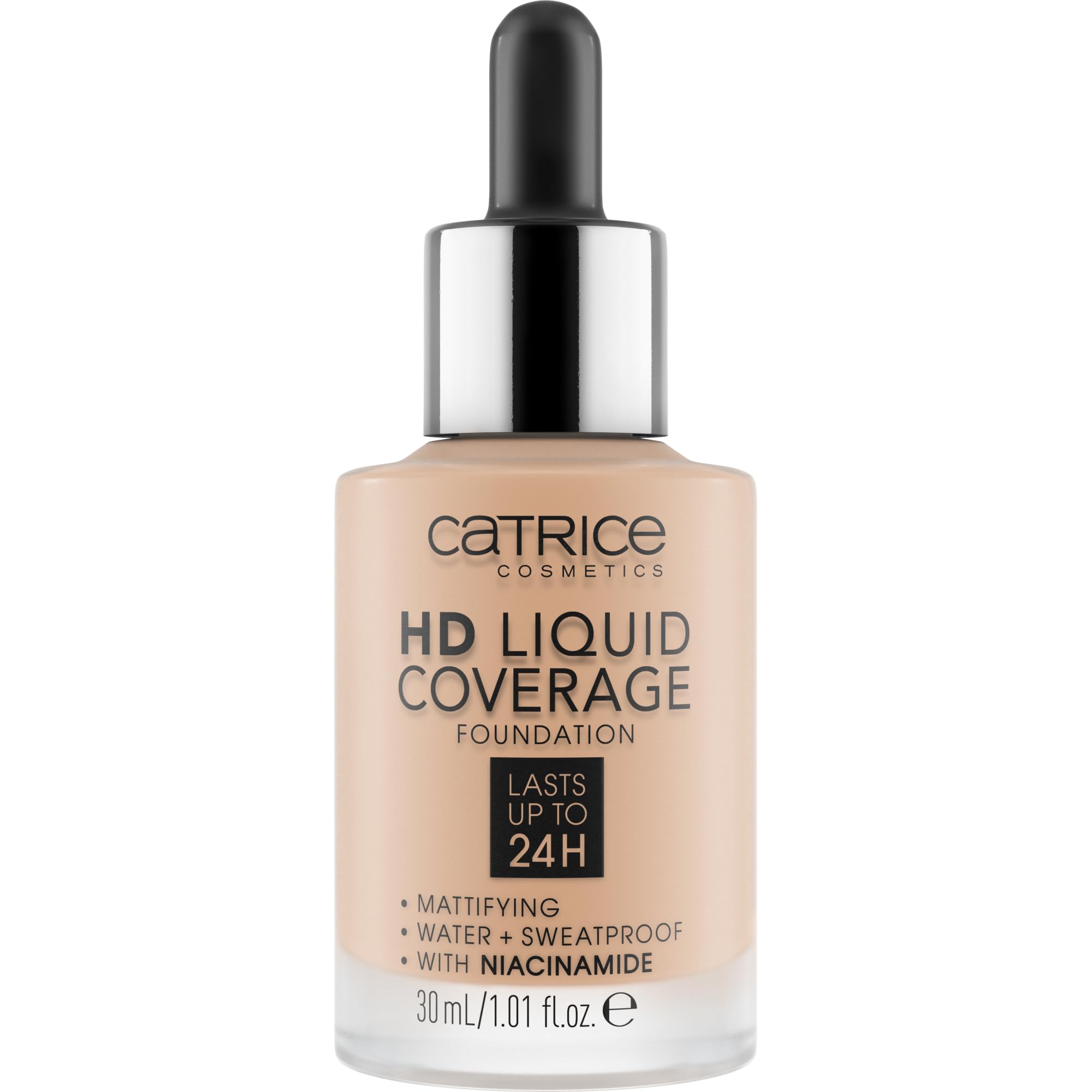 Catrice HD Liquid Coverage Foundation dropper application for precise coverage.