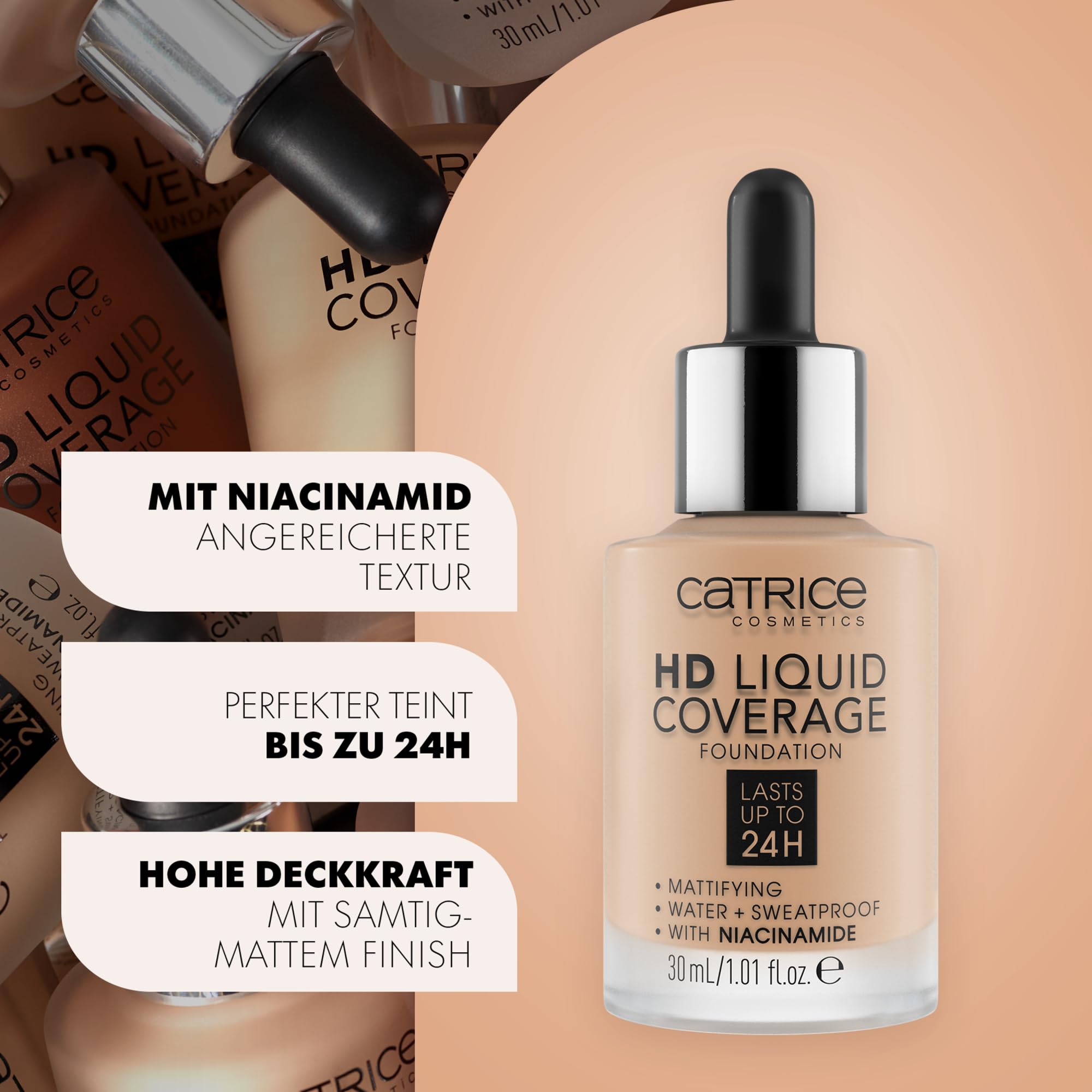 Catrice HD Liquid Coverage swatch blended on skin for natural finish