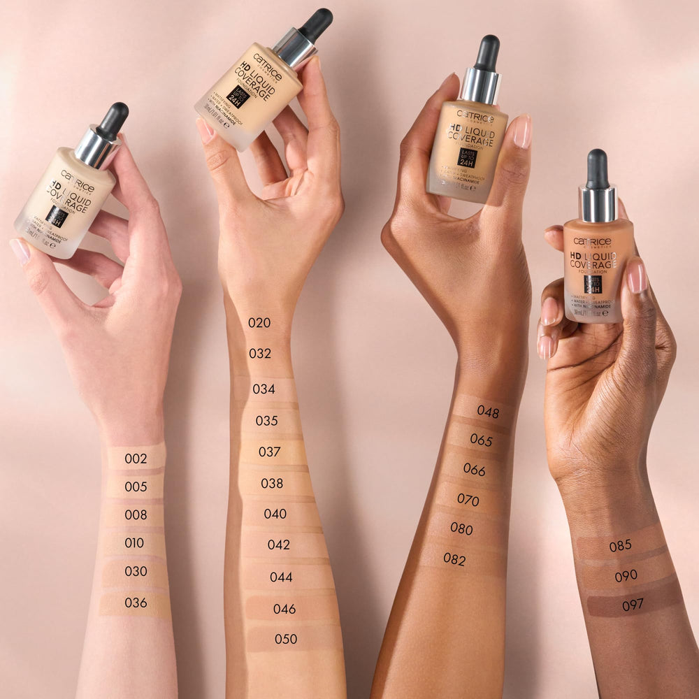 Catrice HD Liquid Coverage transfer-proof formula resisting transfer on skin.