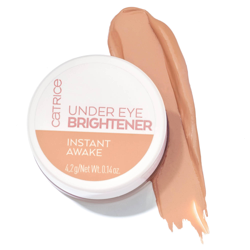 Catrice Under Eye Brightener packaging highlights vegan, cruelty-free status and warm nude shade.