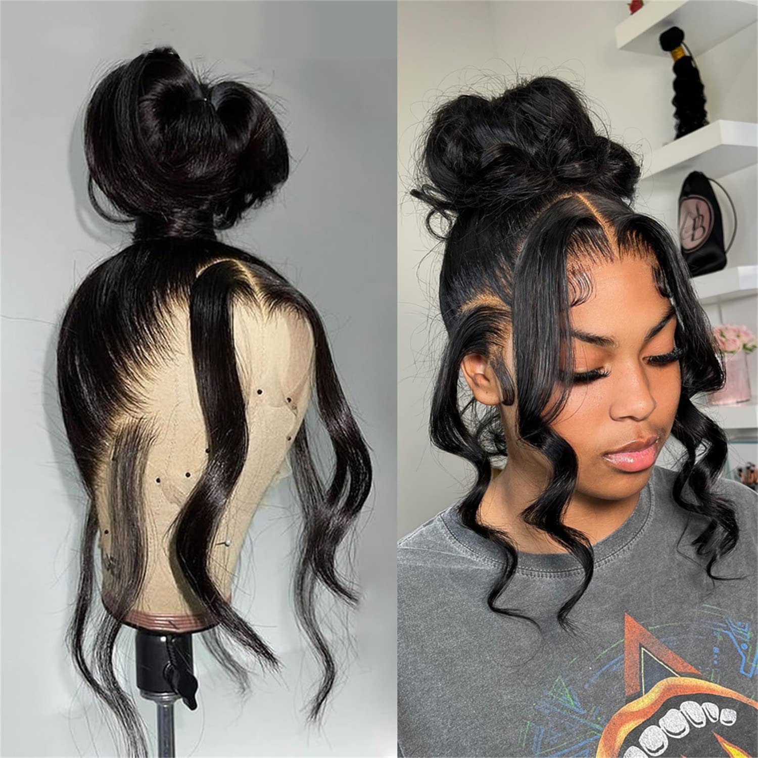 catti body wave 360 lace front wig natural hairline with bleached knots for seamless look.