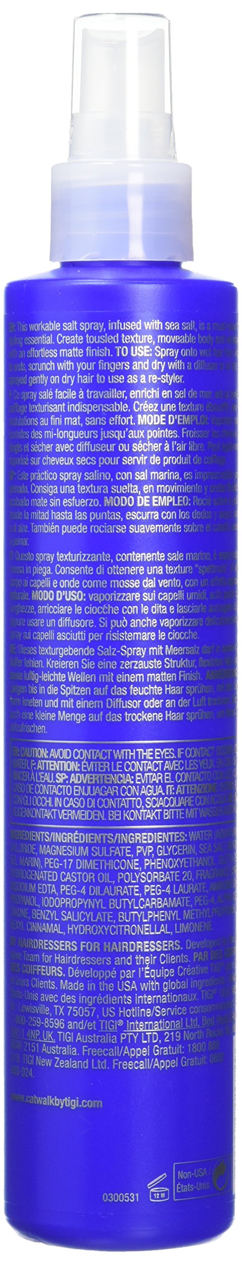 CATWALK by TIGI Texturising Salt Spray applied to hair adds movable body and texture.
