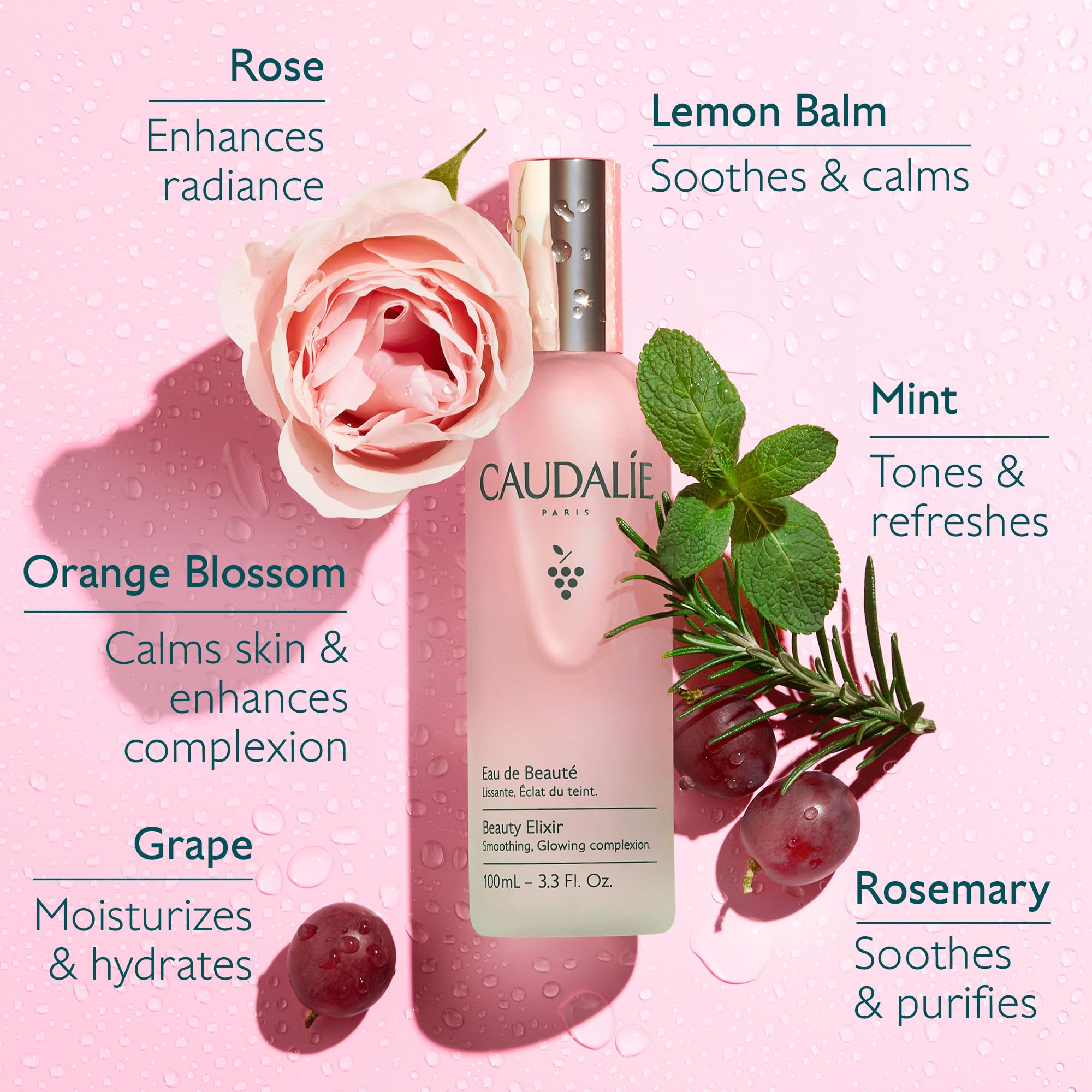 Caudalie Beauty Elixir close-up demonstrates immediate pores tightening.