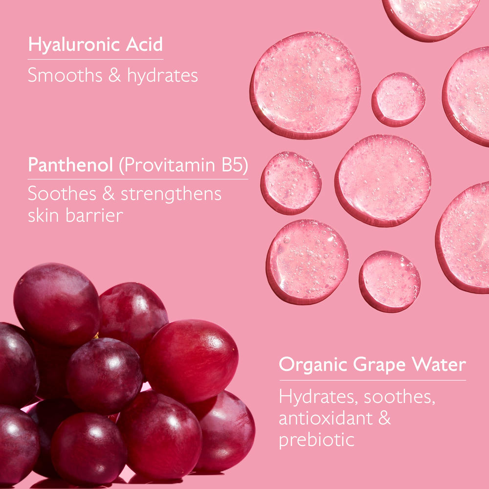 Caudalie grape water hydration image suggests soothing, antioxidant-rich hydration.